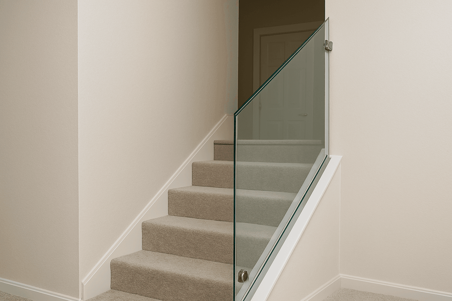 Modern tempered glass staircase railing with aluminum framework and architectural integration
