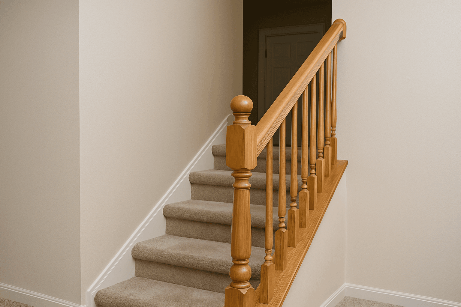 Traditional staircase before glass railing installation with interior architect design planning