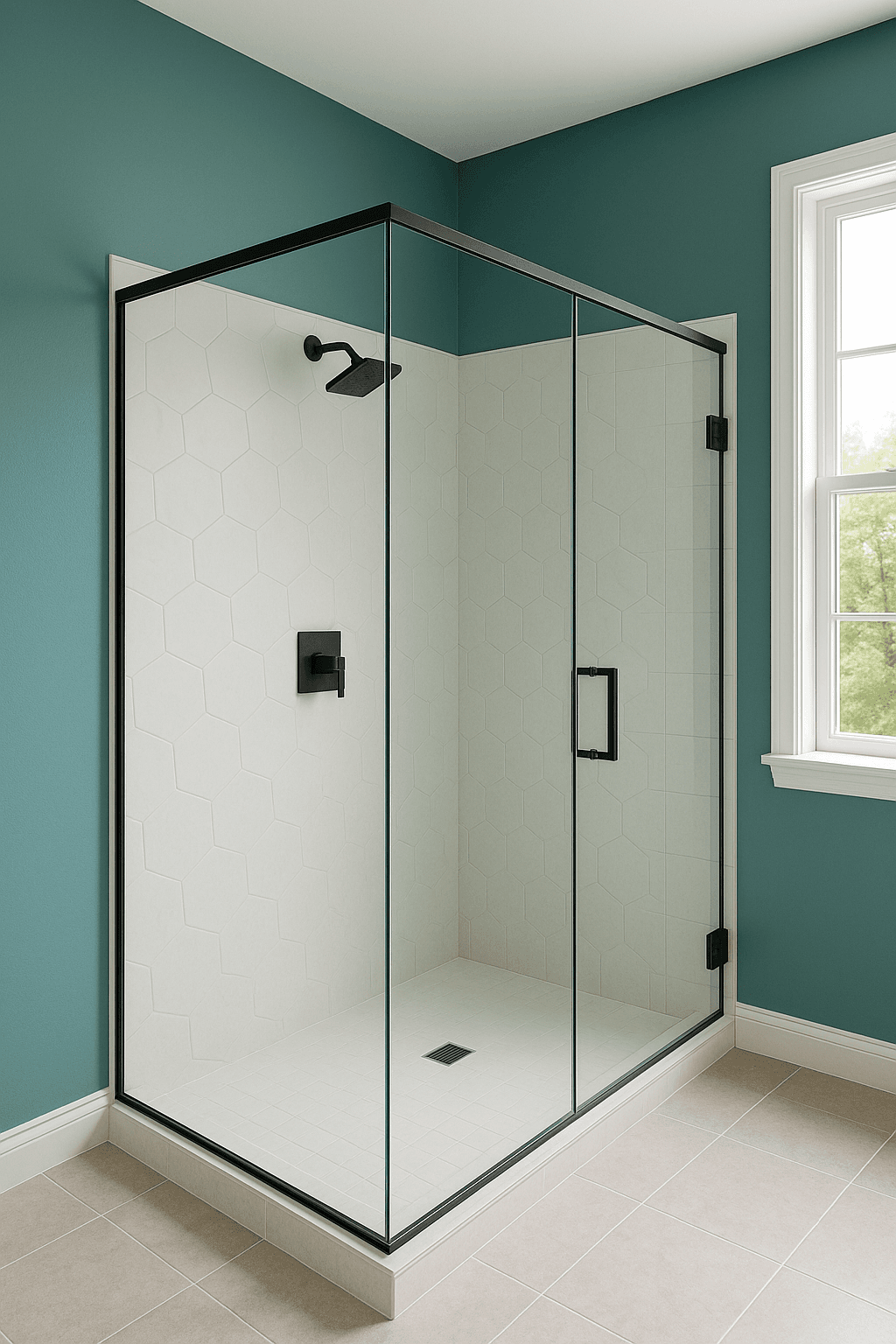 Comparison of aluminum and glass shower enclosures showing design options for North Carolina bathrooms
