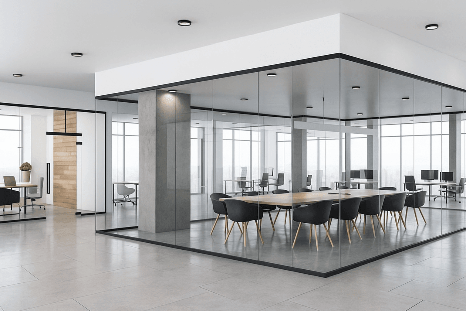 Premium glass office door with architectural integration in Asheville