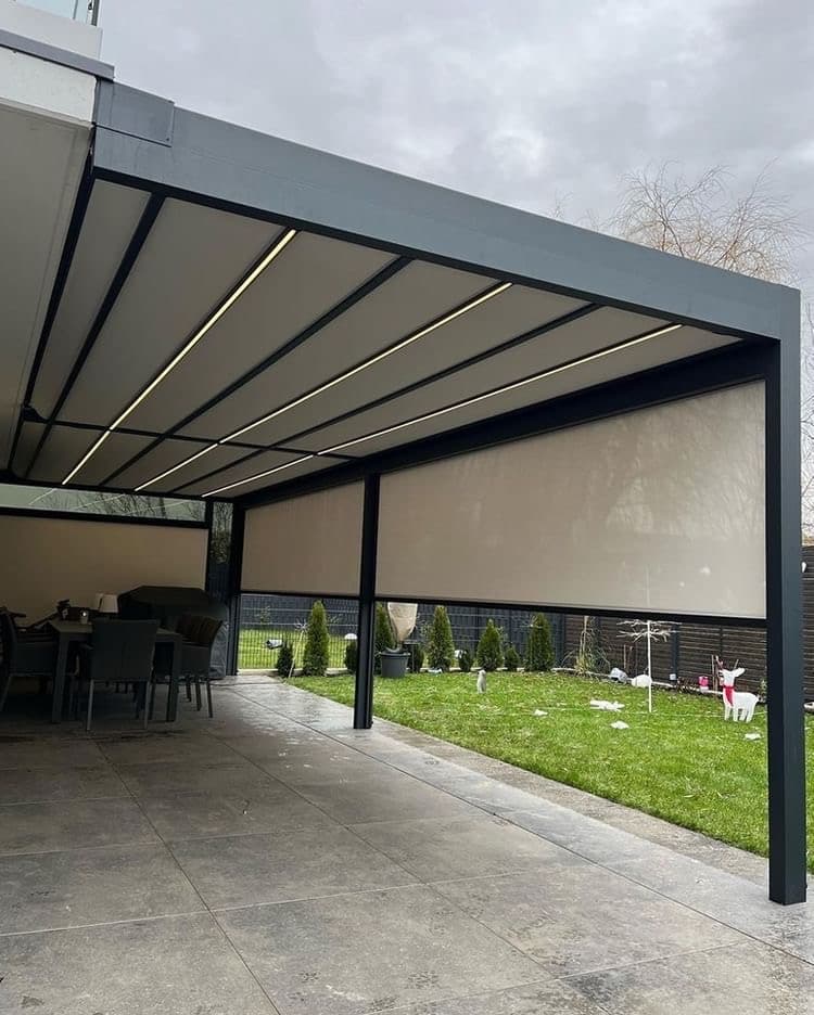 Modern pergola structure with integrated lighting