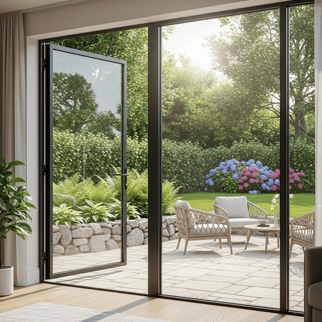 Large glass patio door providing clear outdoor views