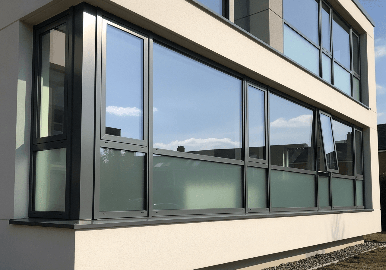 Energy-efficient window replacement with modern aluminum framing and architectural design precision