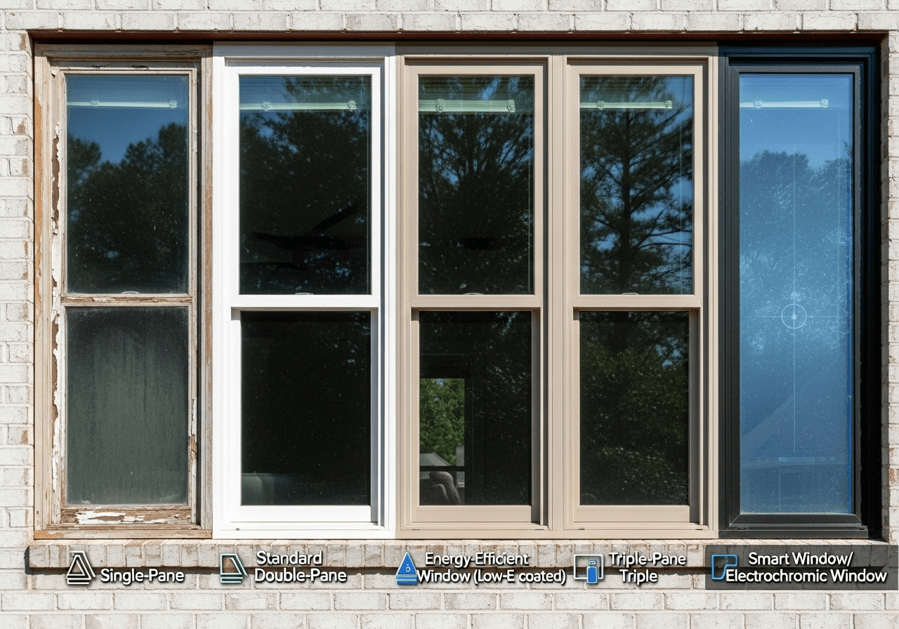 Comparison of aluminum, vinyl, and wood window frames showing performance in North Carolina climate